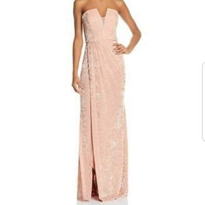 Avery G Pink Velvet Strapless Formal Evening Gown